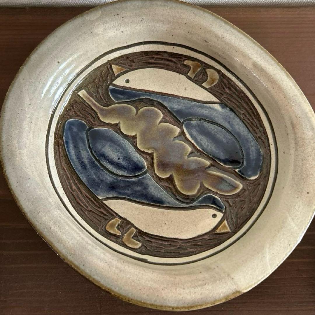 No.92 掻き落とし 楕円皿　大小セット　シロハラクイナ　やちむん