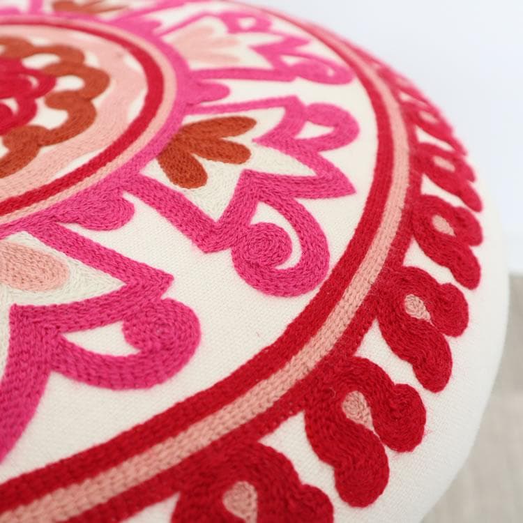 木脚スツール 刺繍 ピンク赤