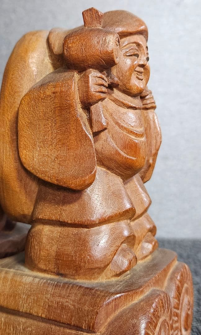 明治時代～大正時代 木彫 欅材造 一刀彫 恵比寿大黒像 縁起物 七福神