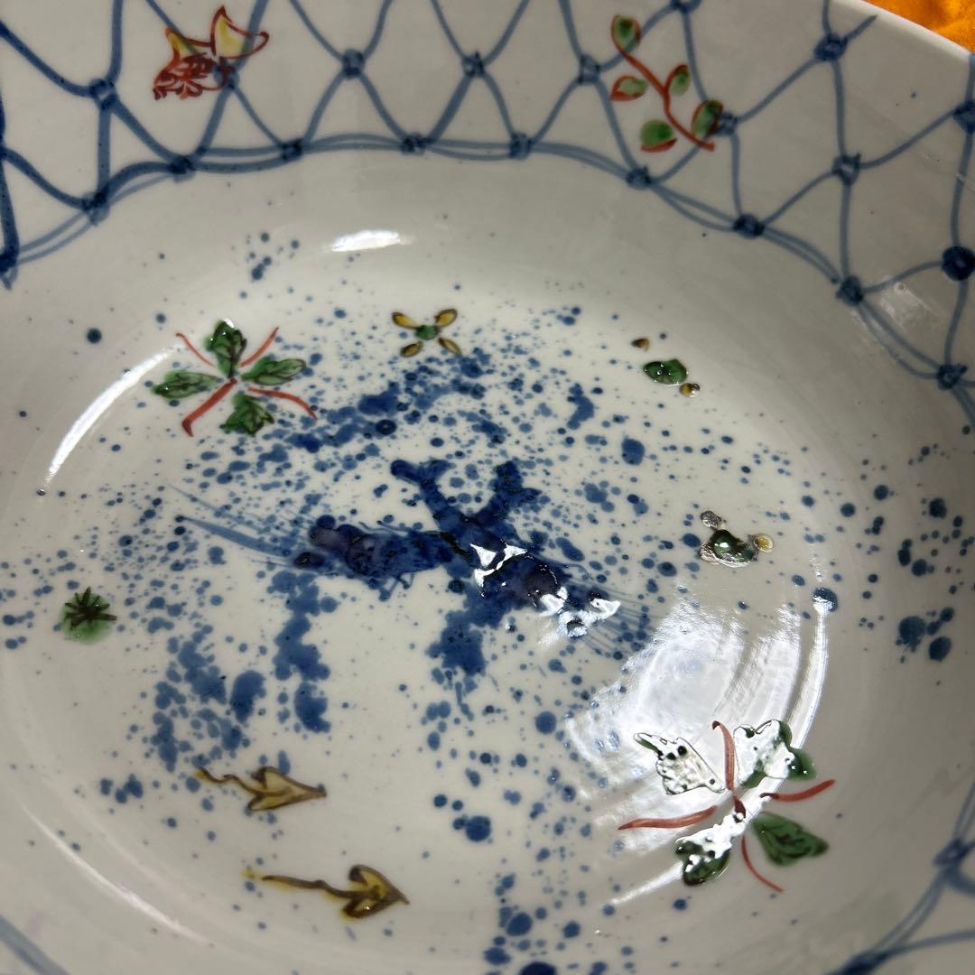 希少　九谷焼　正木春蔵（師 須田菁華）色絵染付魚紋網鉢　作家物　大鉢　うつわ花田