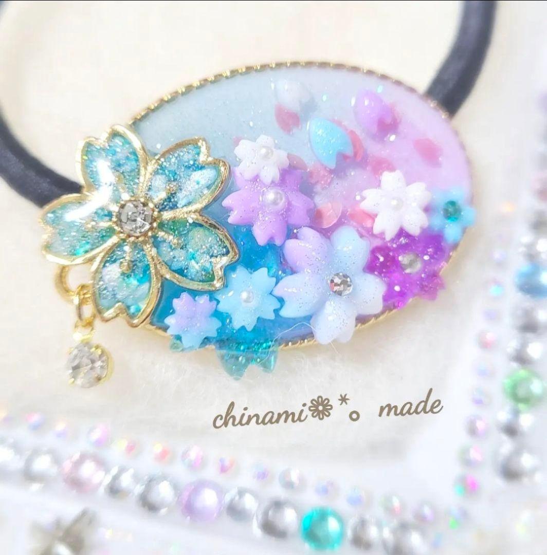 レジンヘアゴム 桜ブルー - メルカリ