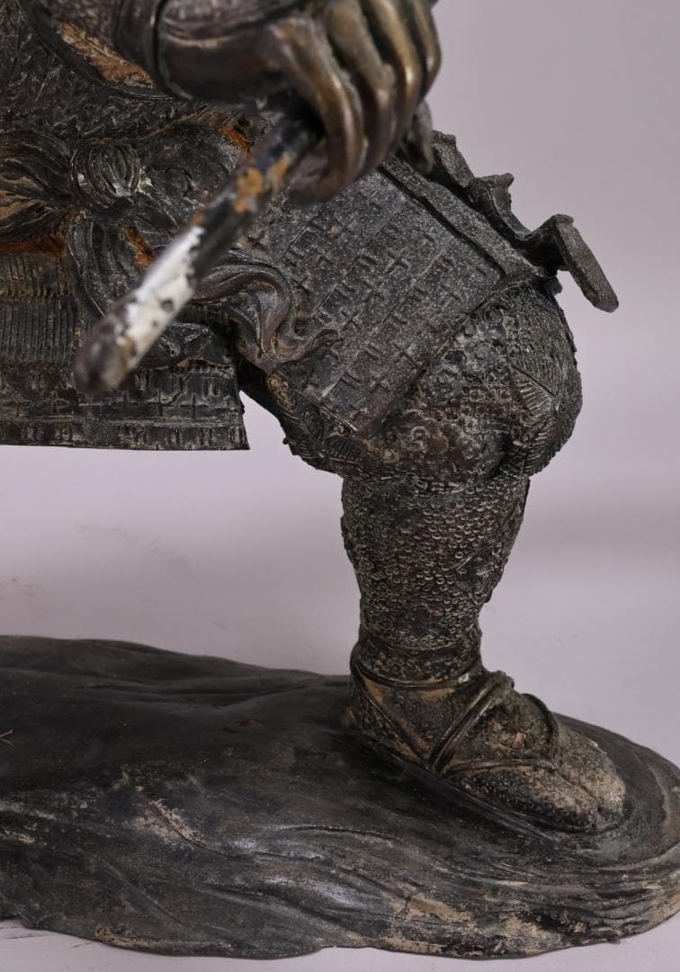 時代金工 明治期 ブロンズ像 銅製 武者 薙刀 置物 床飾 高55㎝ BK090