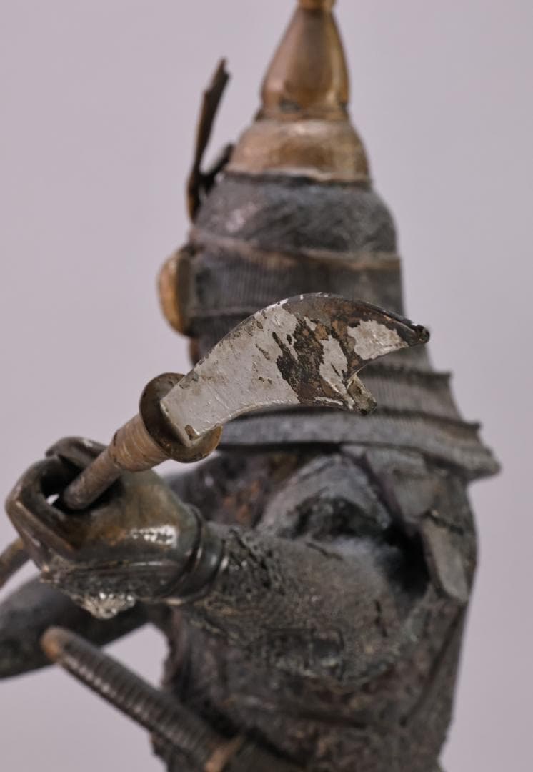 時代金工 明治期 ブロンズ像 銅製 武者 薙刀 置物 床飾 高55㎝ BK090