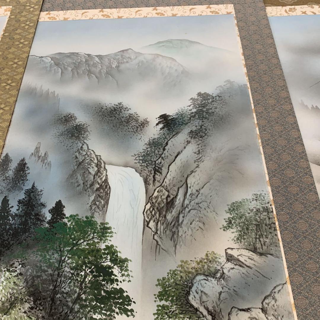 掛軸3本セット 葛谷聖山『新四季賞翫』日本画 山水 風景画 絹本 共箱付