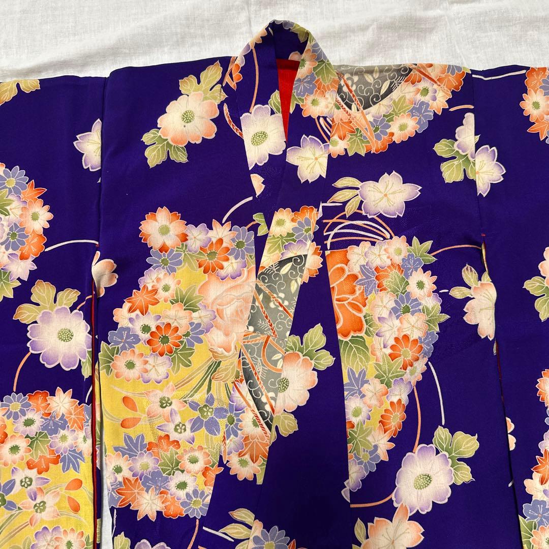 アンティーク/紫/花柄 着物