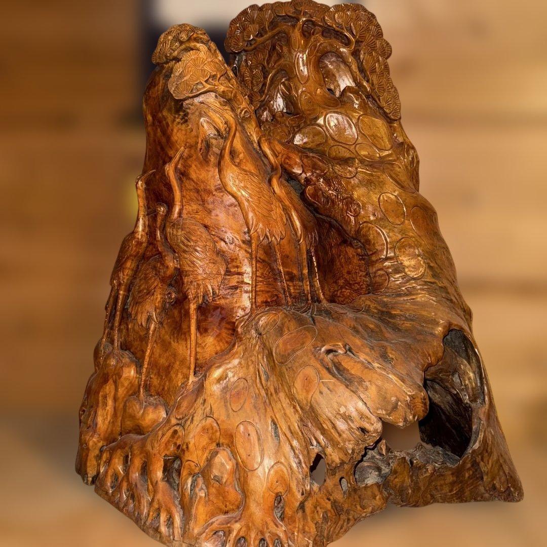 かなりレアな木製彫刻 鳥と植物のデザイン インテリア