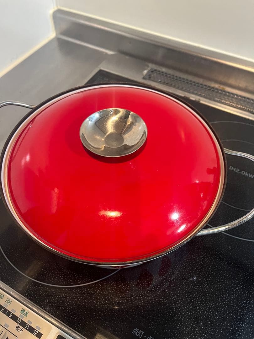 キャサリンホルム ホーロー鍋 赤と白の葉模様