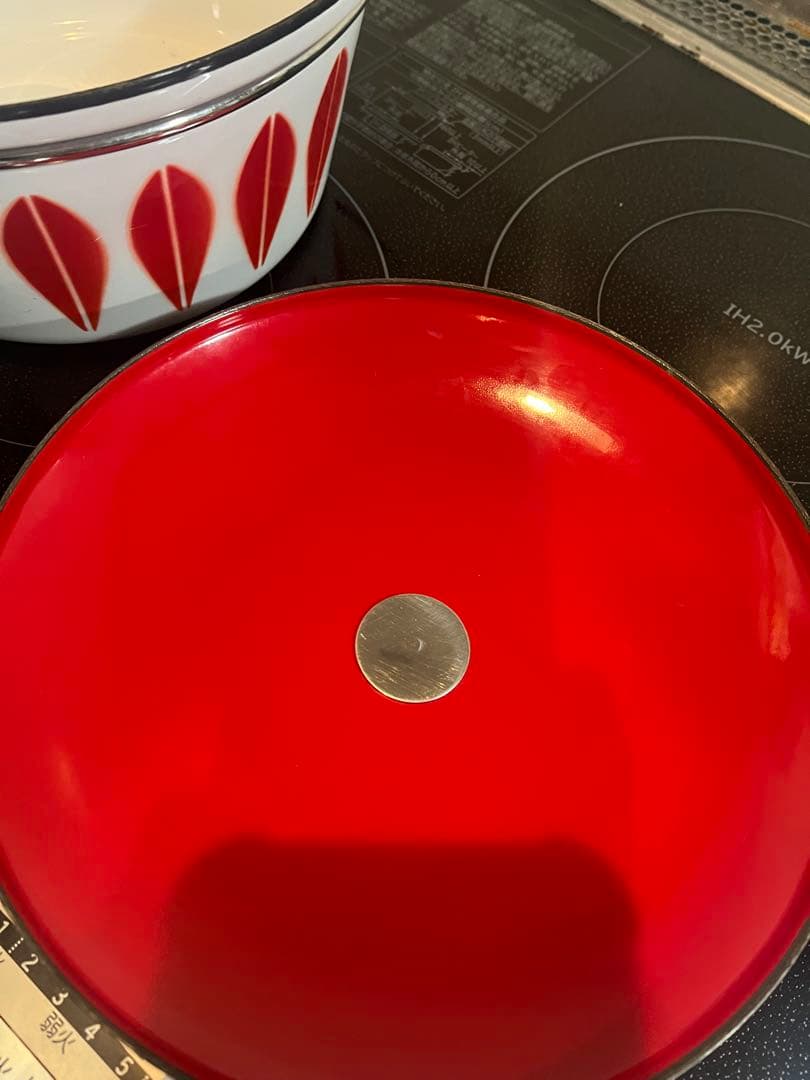 キャサリンホルム ホーロー鍋 赤と白の葉模様