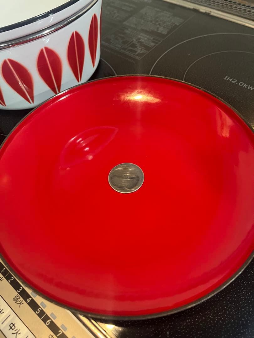 キャサリンホルム ホーロー鍋 赤と白の葉模様