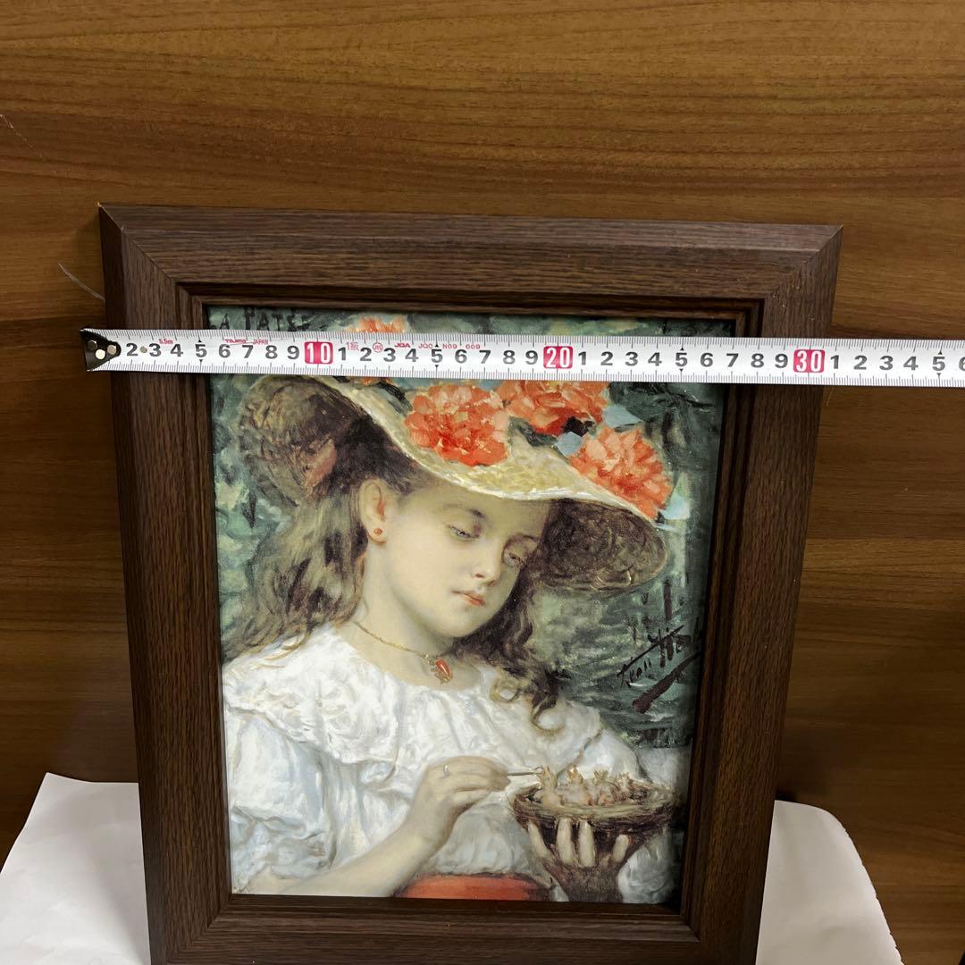 小鳥に餌をやる少女　絵画　LEON HERBO タカラホーローパネル仕上げ