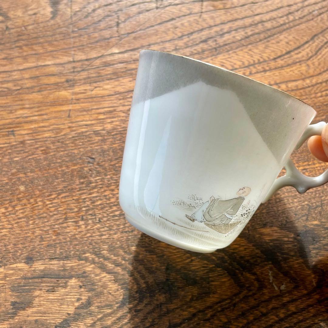 横浜焼 井村製 明治 輸出手 アンティーク カップ＆ソーサー 1客 富士 法師