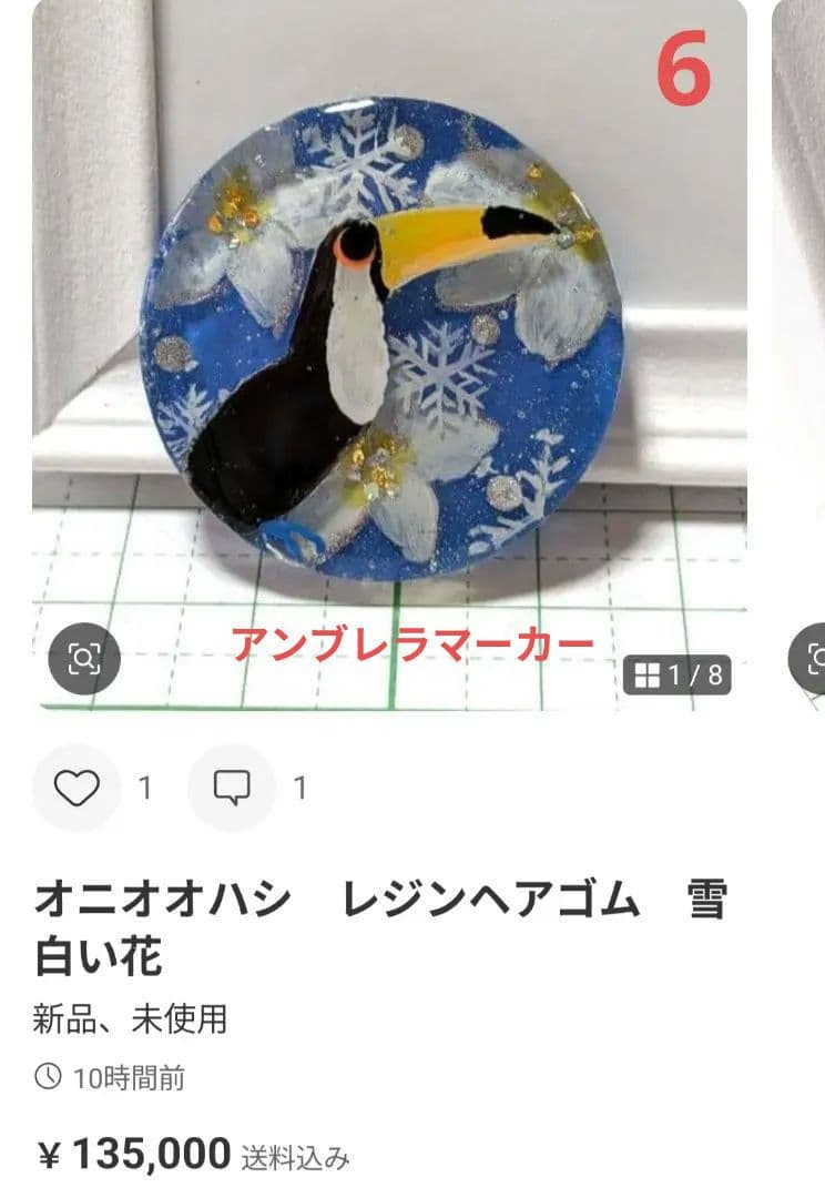 ゆきめい様　11.24 オニオオハシ　レジンヘアゴム　雪降るキラリ