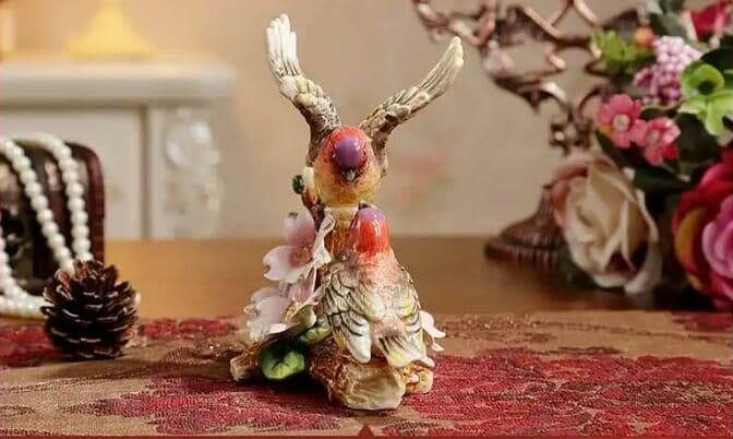 欧風装飾品客間比翼鳥意匠陶磁器工芸品置物 B981043085 高価