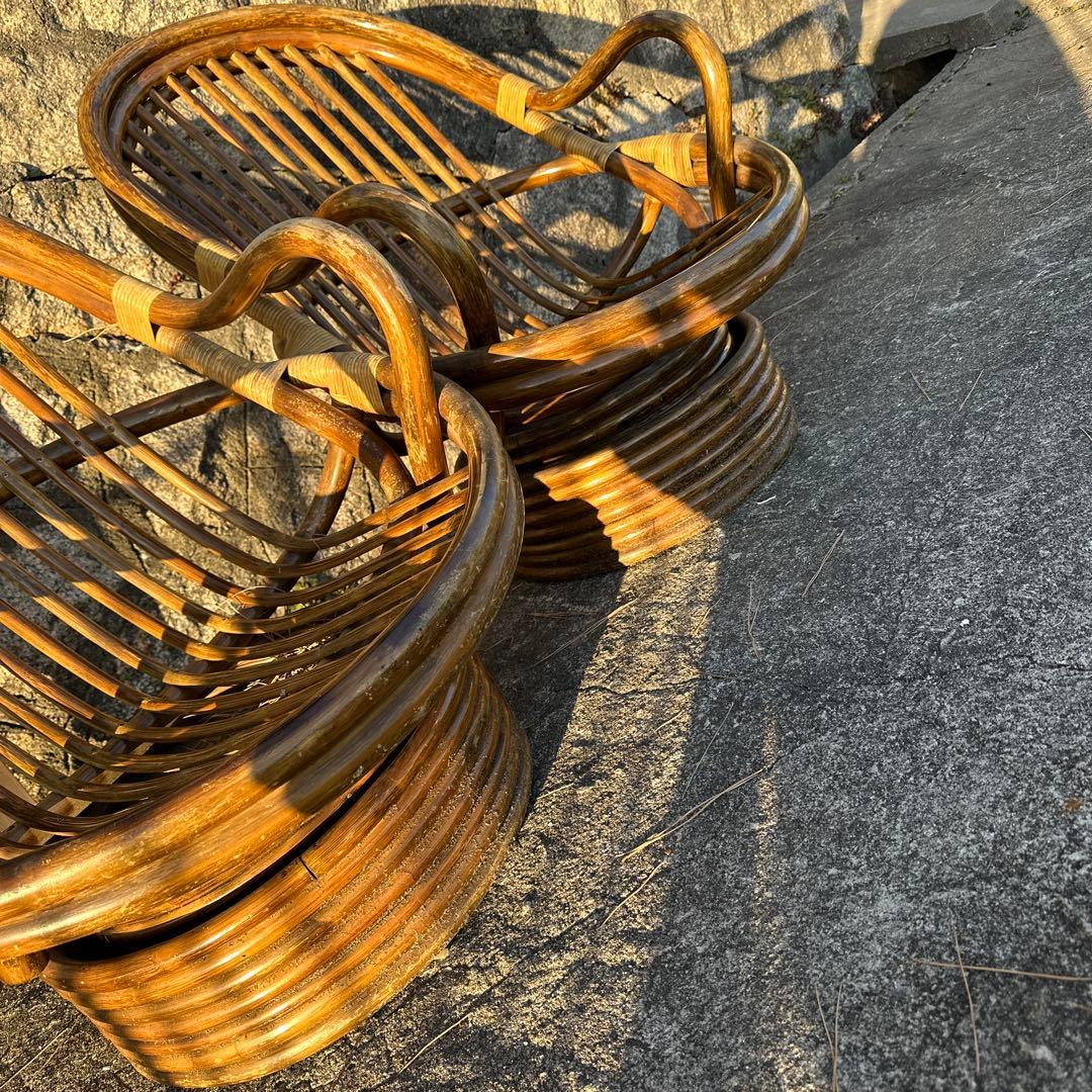 ラタン製ビンテージ1人掛けソファ2脚セット