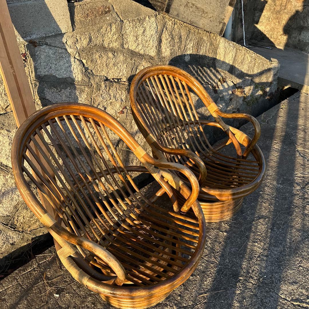 ラタン製ビンテージ1人掛けソファ2脚セット