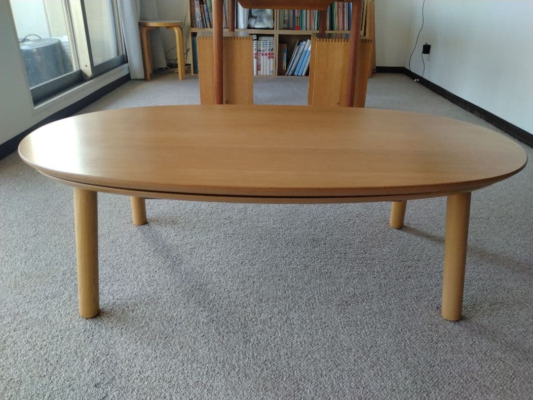 【訳あり21年製】MUJI無印 オーク材楕円こたつ小/ローテーブル机座卓センター