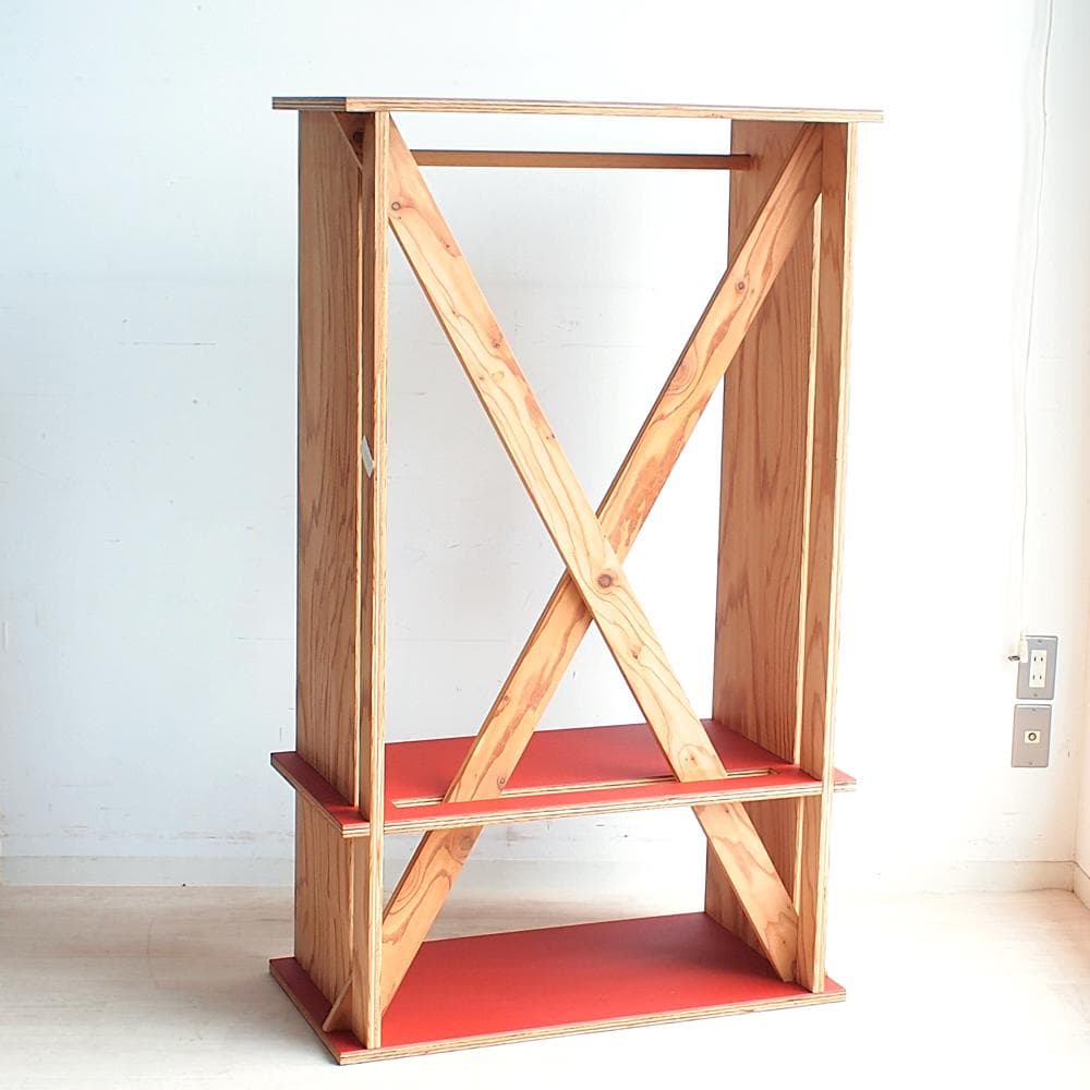 唐松材 ハンガーラック/シェルフ リノリウム天板 ワードローブ ZR24119