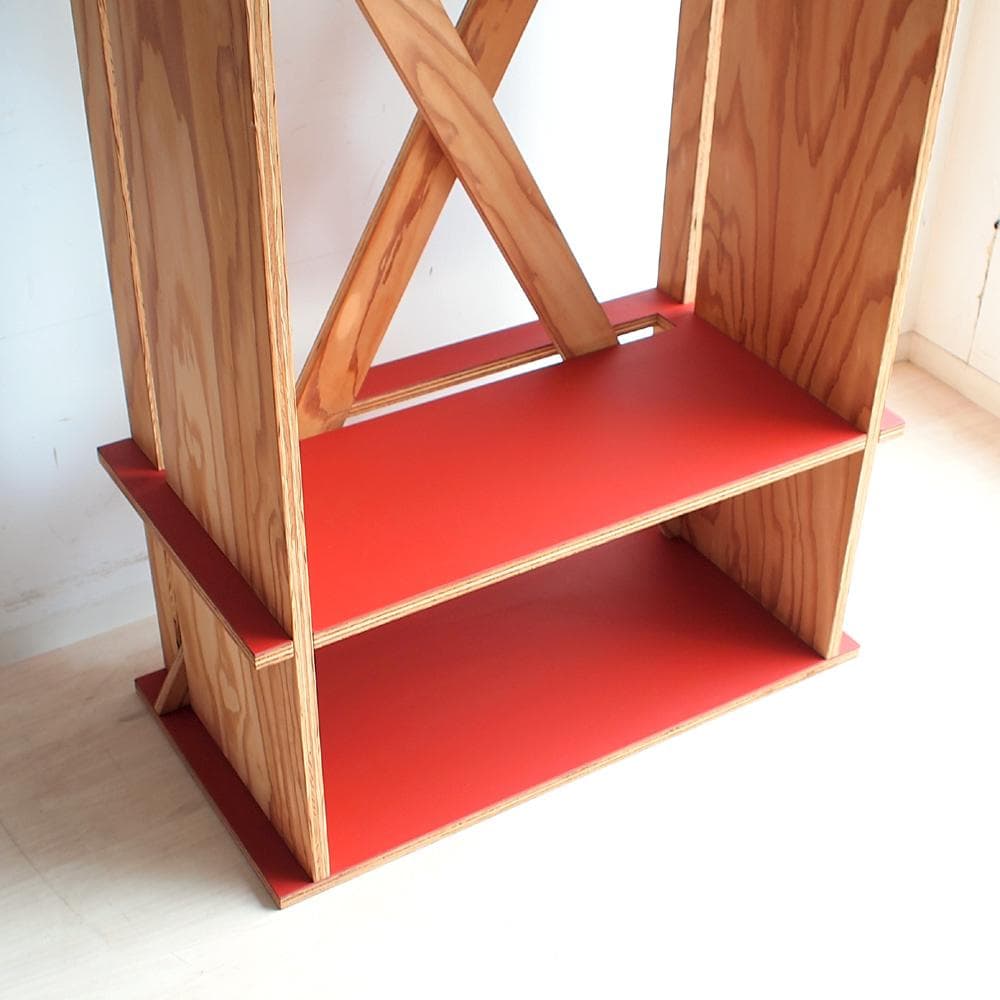 唐松材 ハンガーラック/シェルフ リノリウム天板 ワードローブ ZR24119