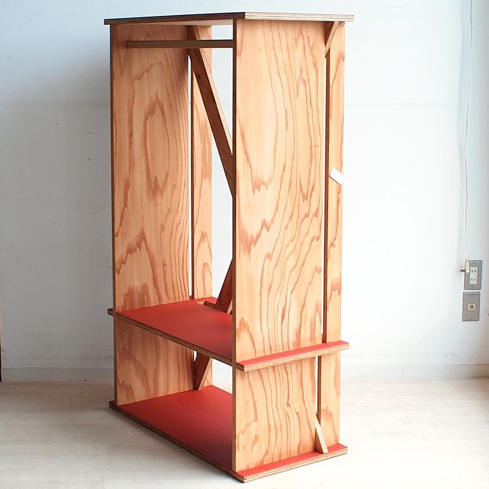 唐松材 ハンガーラック/シェルフ リノリウム天板 ワードローブ ZR24119