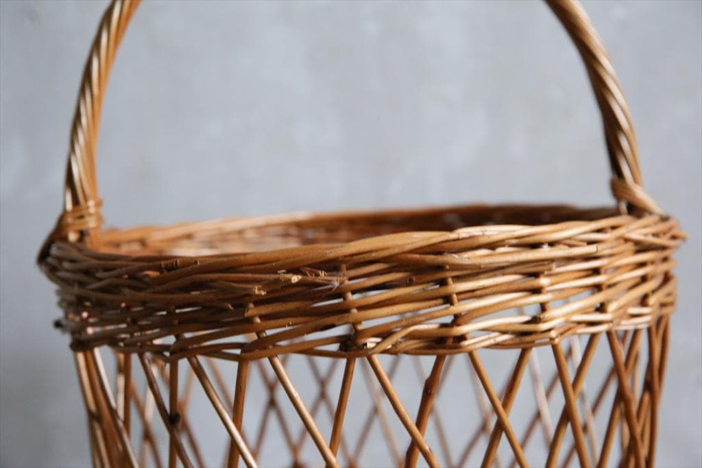 英国アンティークラタン製バスケット/アラログ/カゴバッグ/籐籠ゴミ箱80-130