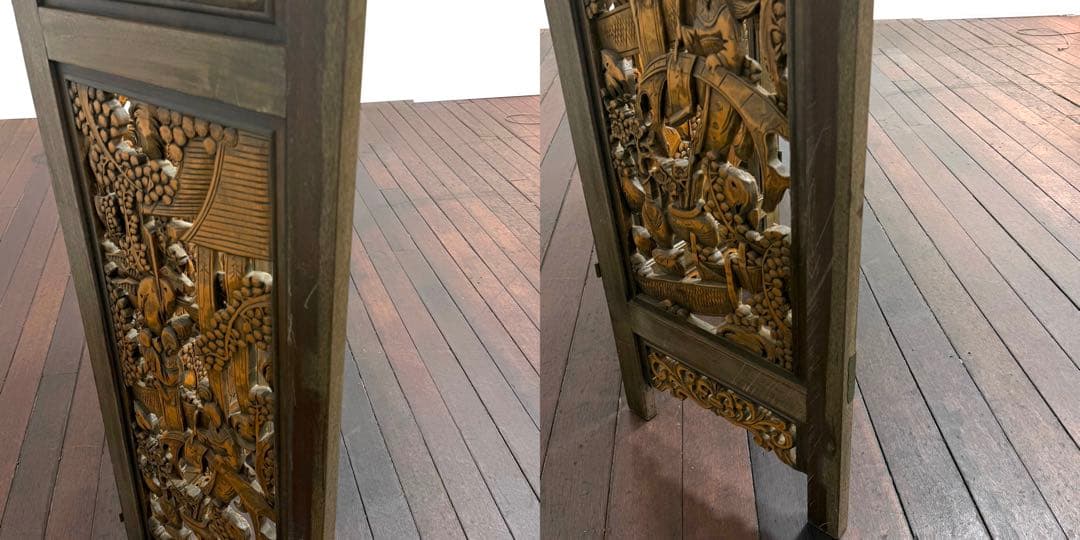 H21K14 木製 透かし彫り 4つ折り パーテーション 4連