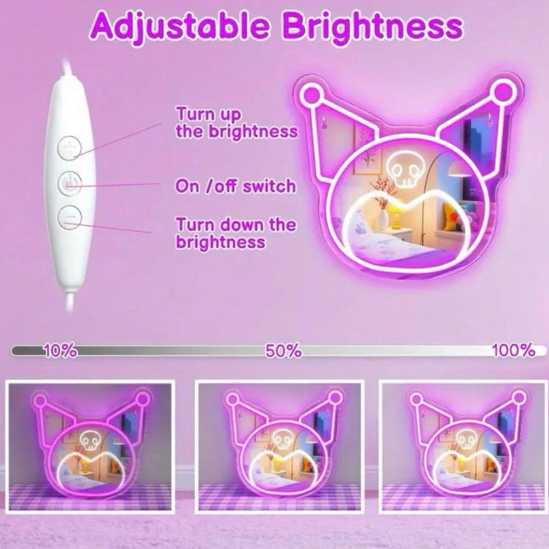 【送料無料！】クロミ　ネオンライト　ミラー　LED 壁掛け鏡　USB給電　新品