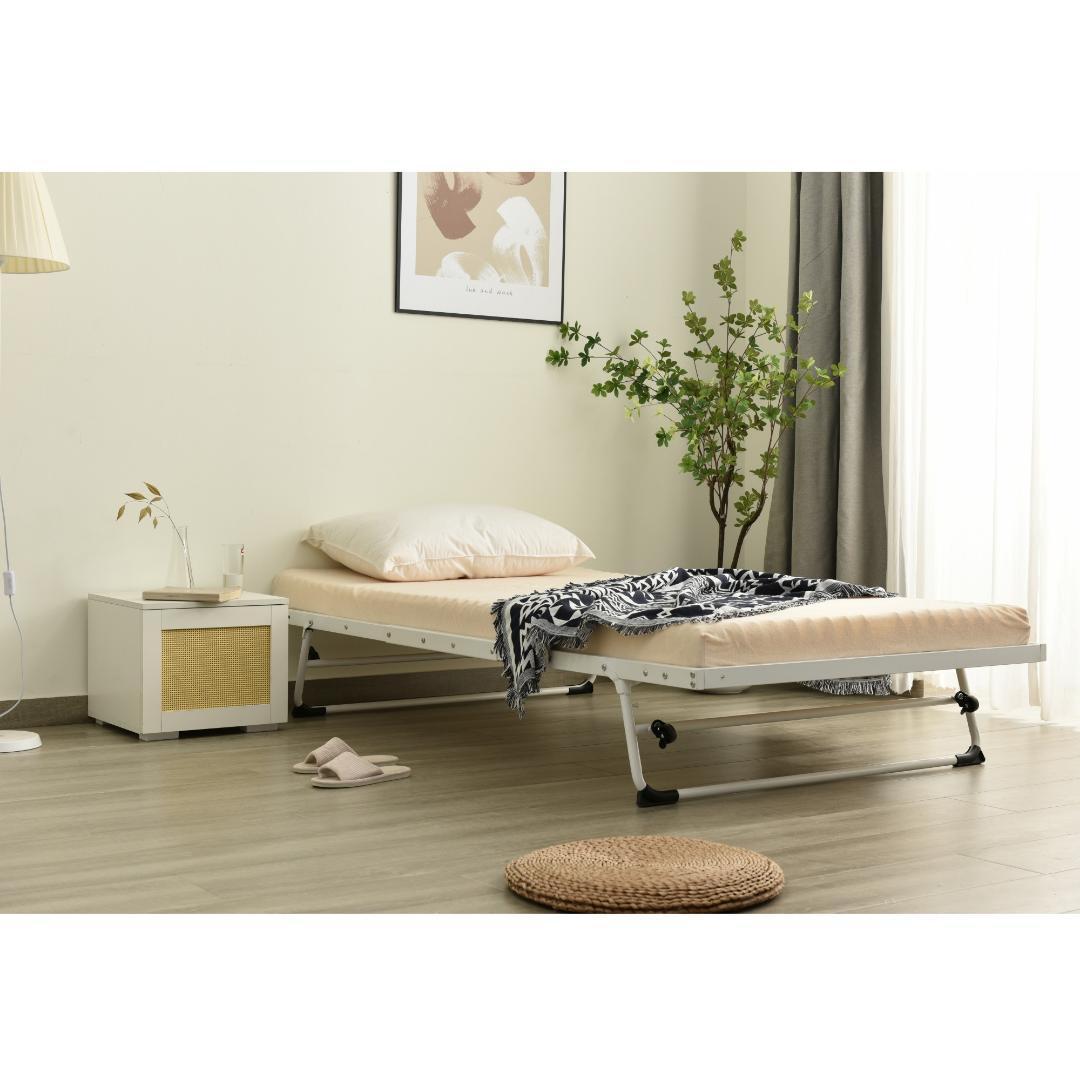 【ホワイト】 パイプベッド 折りたたみベッド ベッド 下収納 耐荷重120kg