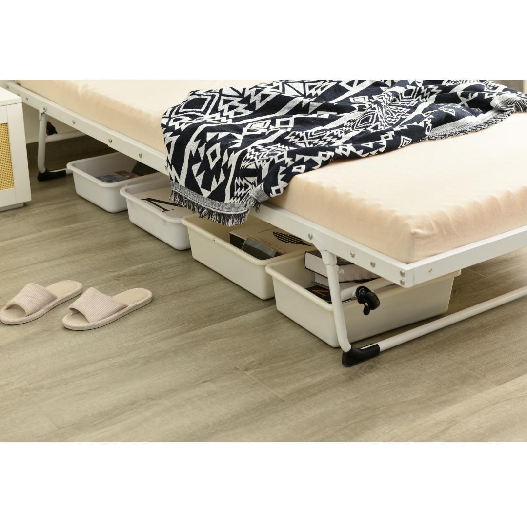 【ホワイト】 パイプベッド 折りたたみベッド ベッド 下収納 耐荷重120kg