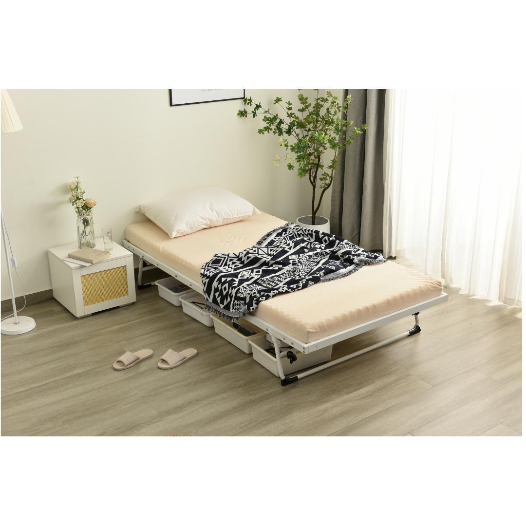 【ホワイト】 パイプベッド 折りたたみベッド ベッド 下収納 耐荷重120kg