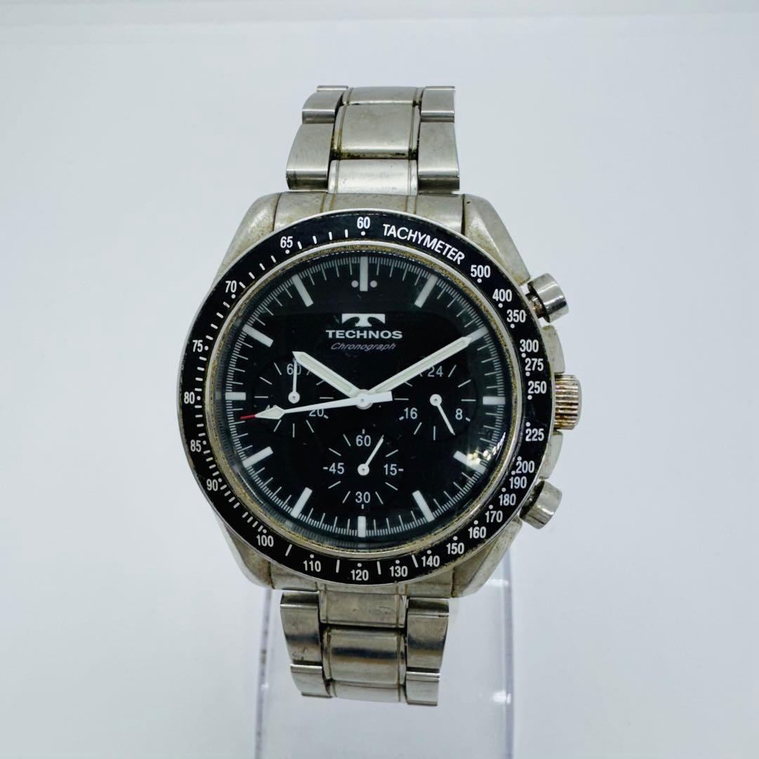 ✨TECHNOS✨テクノス✨クロノグラフ✨クォーツ✨ブラック文字盤✨腕時計✨