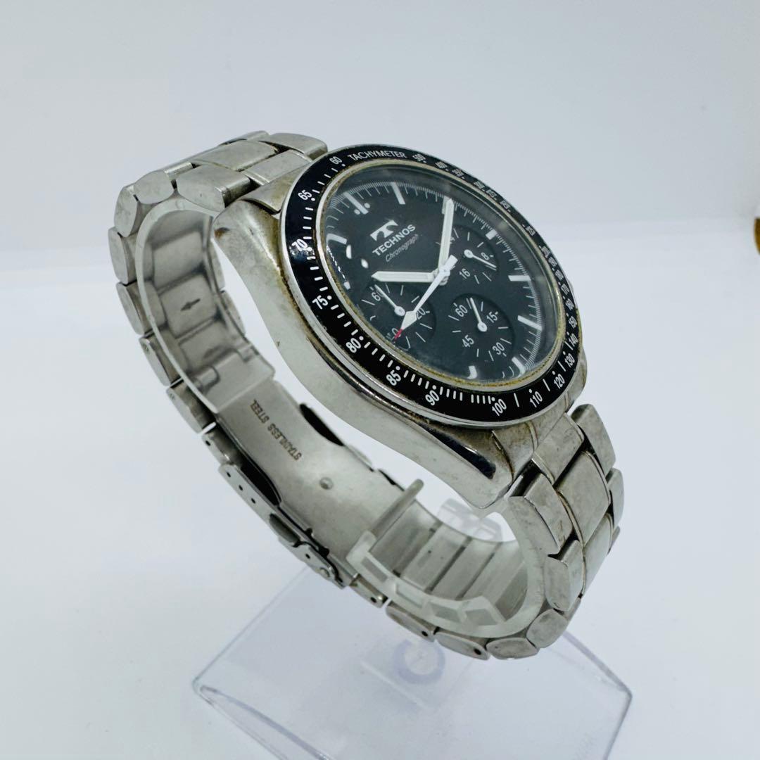 ✨TECHNOS✨テクノス✨クロノグラフ✨クォーツ✨ブラック文字盤✨腕時計✨