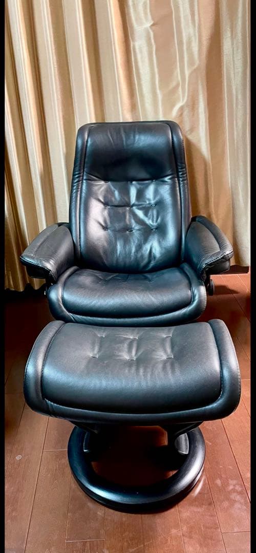 希少　エコーネス　ロイヤル　レザー　ダイニングチェア 黒　サイズL