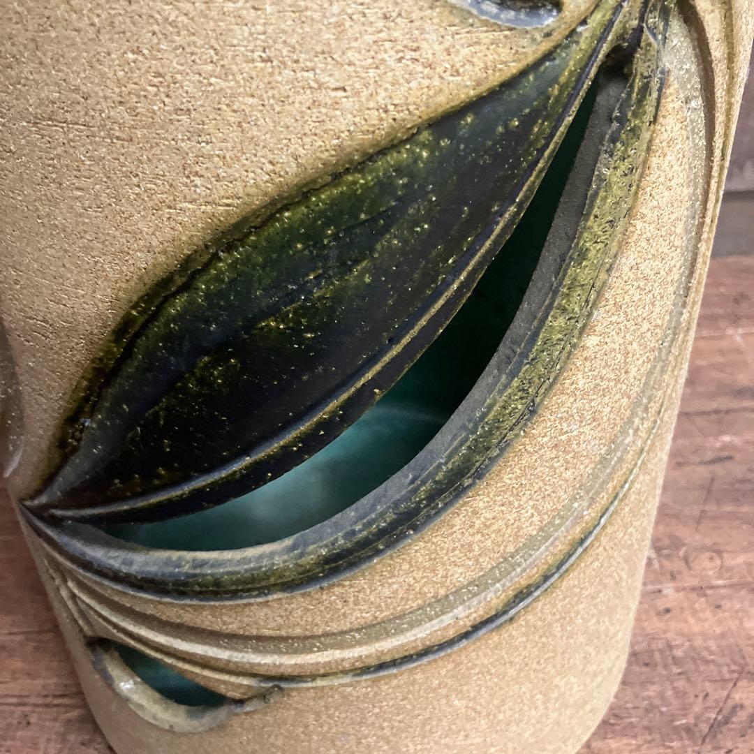 C-5 昭和レトロ 陶器製 傘立て 花柄 浮彫り 和モダン シリンダー型