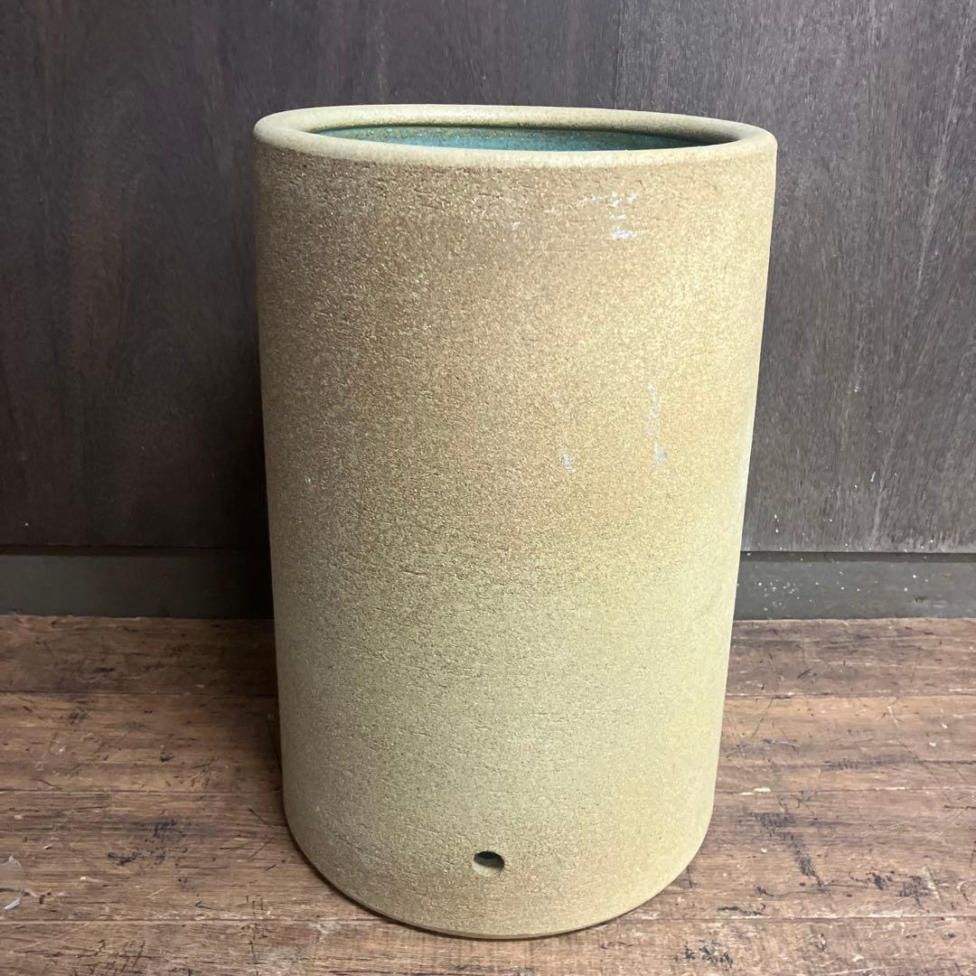 C-5 昭和レトロ 陶器製 傘立て 花柄 浮彫り 和モダン シリンダー型