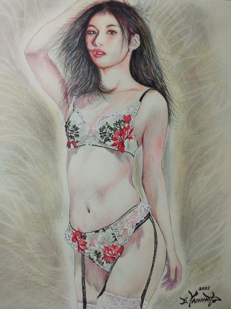 裸婦、美人画、絵画６号、しなりS山本英二、真作、肉筆、高塚省吾、森本草介。