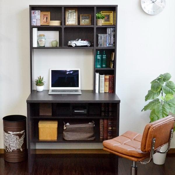 《新品・送料無料》パソコンデスク 83幅 書棚付き ダークブラウン 学習机 書斎