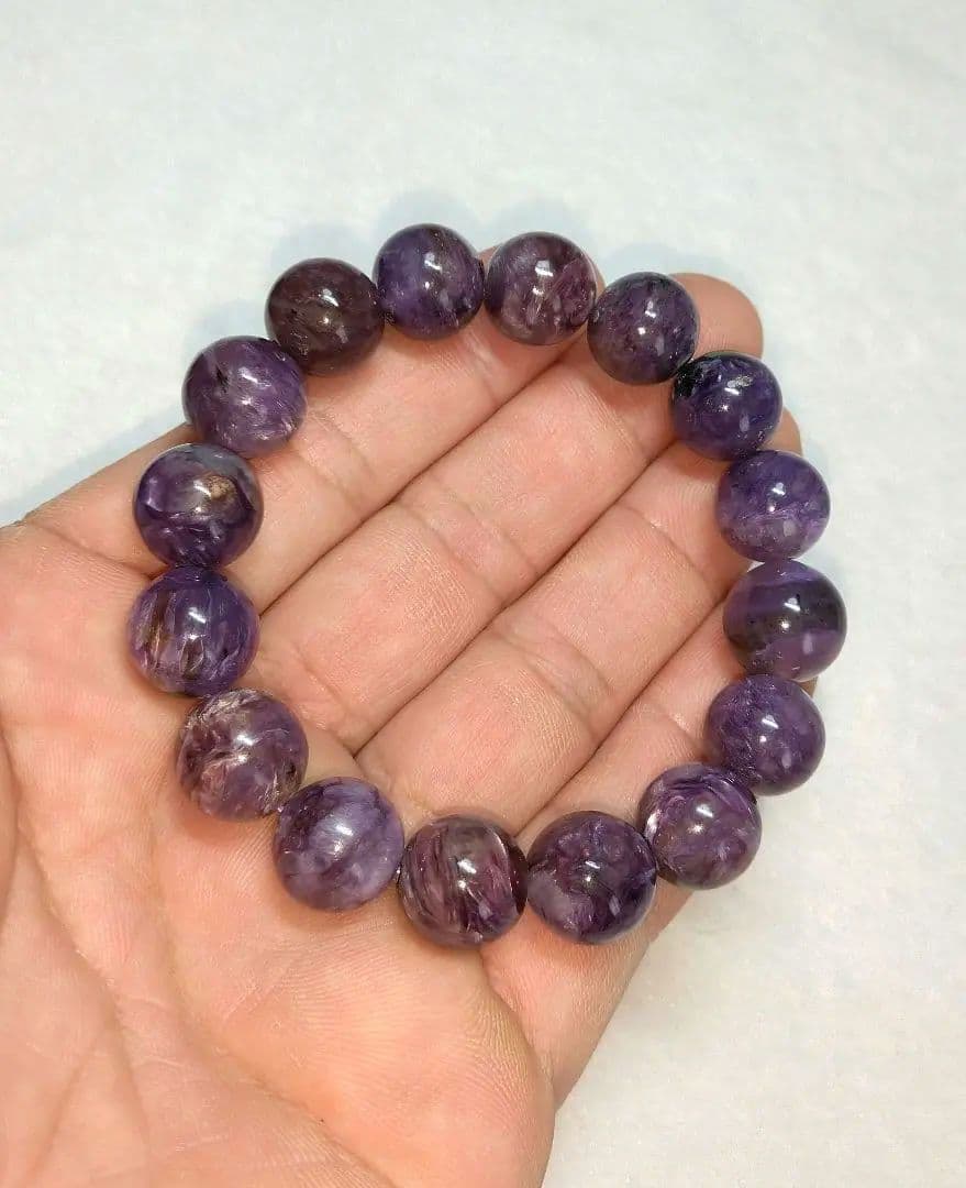 【良質,美品】天然チャロアイト《藤色》　ブレスレット　世界三大ヒーリングストーン