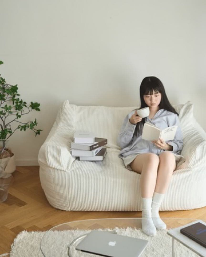 【引取優先】HUGME 2人掛けビーズソファ Ivory