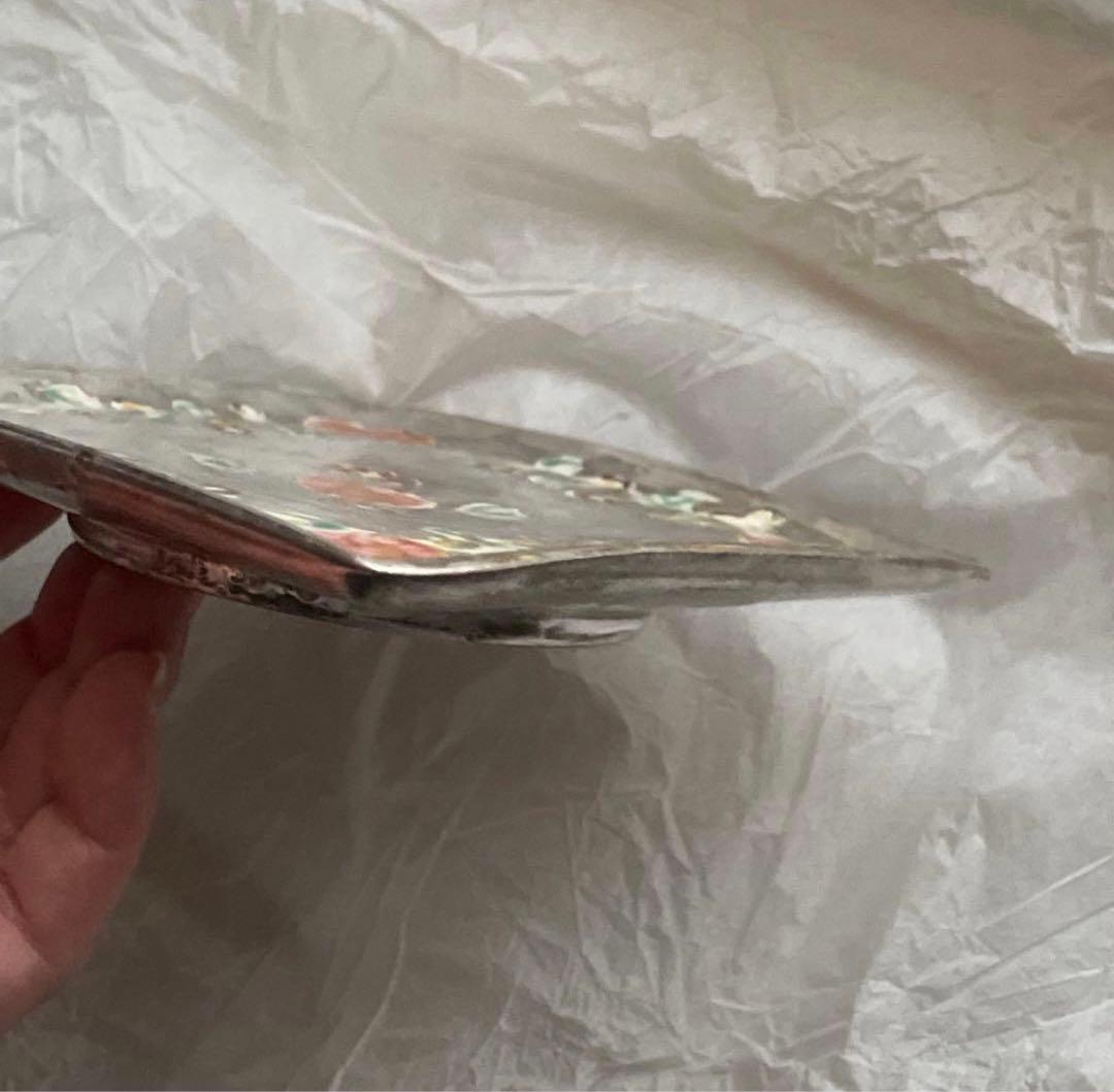 伊藤聡信 さん 銀彩色絵 角皿 菓子皿 ピンクの花