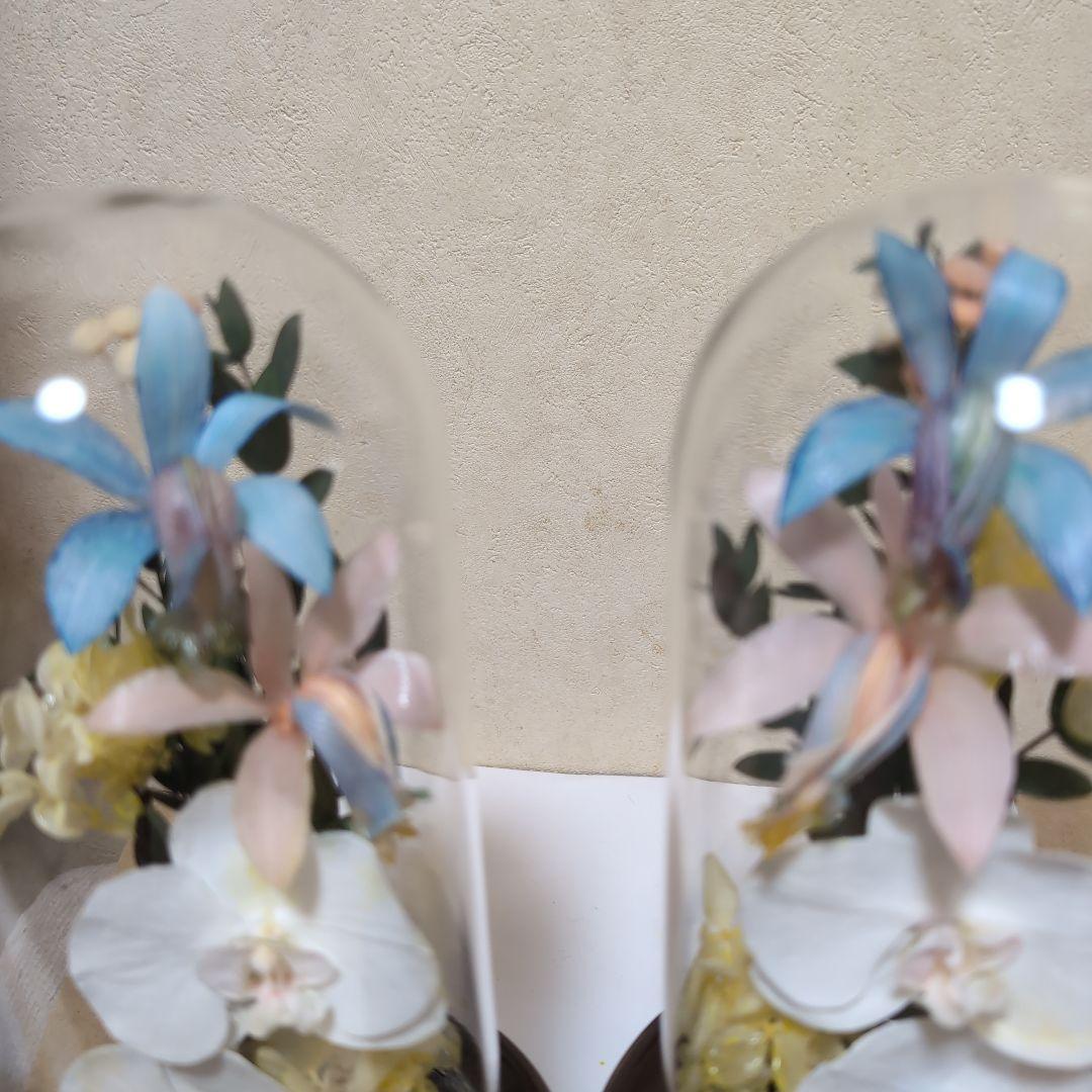 特選仏花　 大　一対 ガラスドーム 胡蝶蘭　カトレア プリザーブドフラワー