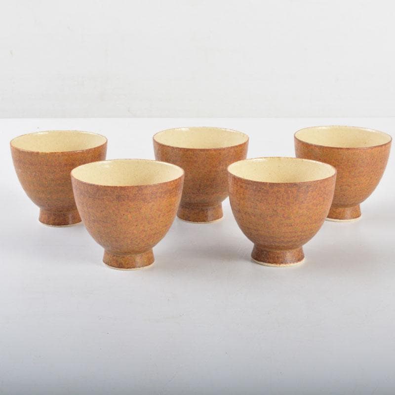 煎茶道具 伊羅保釉 煎茶碗 五客 在銘 共箱 V R4788