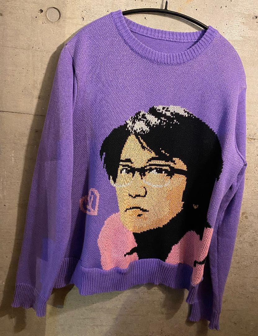 岡村靖幸 ピーチ・コットン・セーター ボーイズサイズ パープル 美品