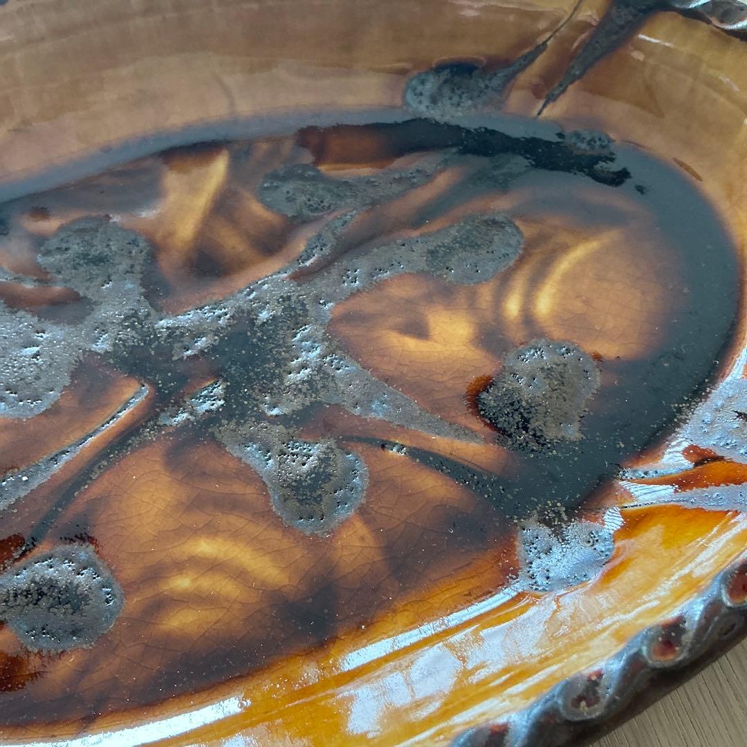 小代焼　ふもと窯　スリップウェア　楕円　井上尚之