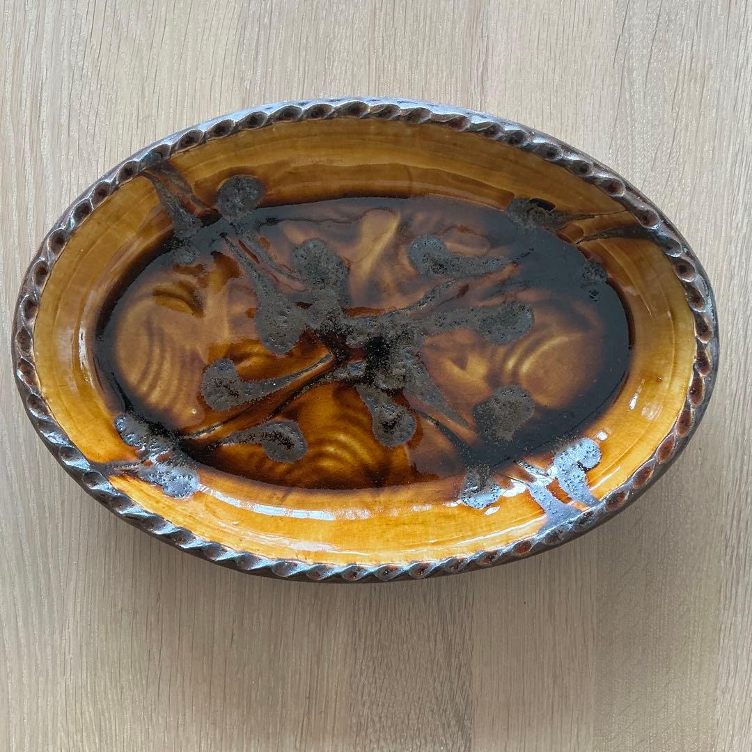 小代焼　ふもと窯　スリップウェア　楕円　井上尚之