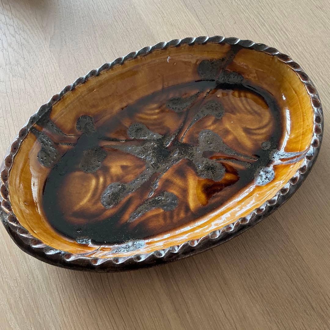 小代焼　ふもと窯　スリップウェア　楕円　井上尚之