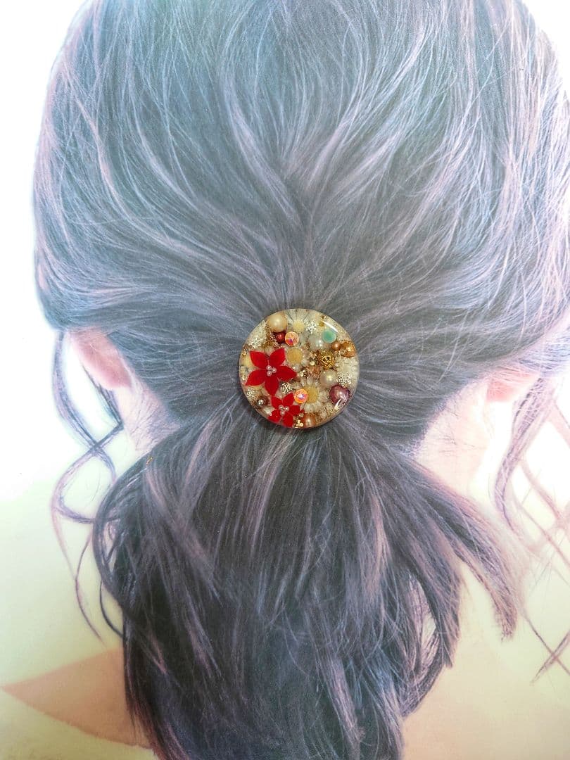 レジン　猫　ドライフラワー　ヘアゴム　ブローチ　ポニーフック　No.357