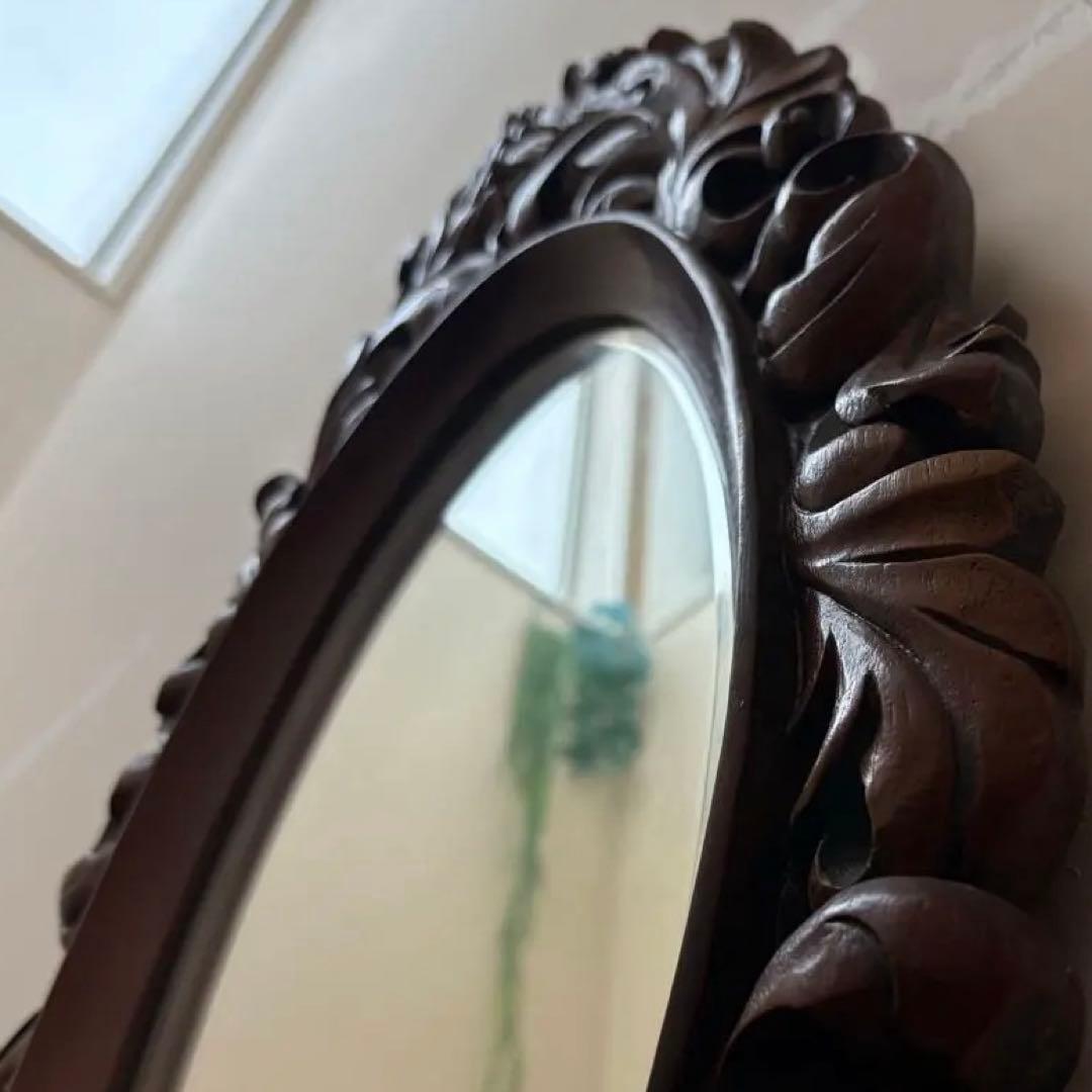 「手彫り 木製フレーム アンティークウォールミラー 北欧NORDIKスタイル」