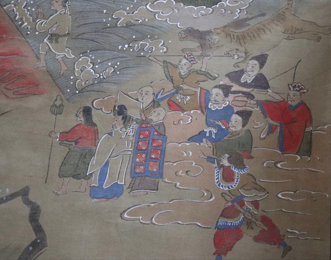 中国　古仏画　ニ河白尊之圖　絹本肉筆　掛軸　送料込み250716