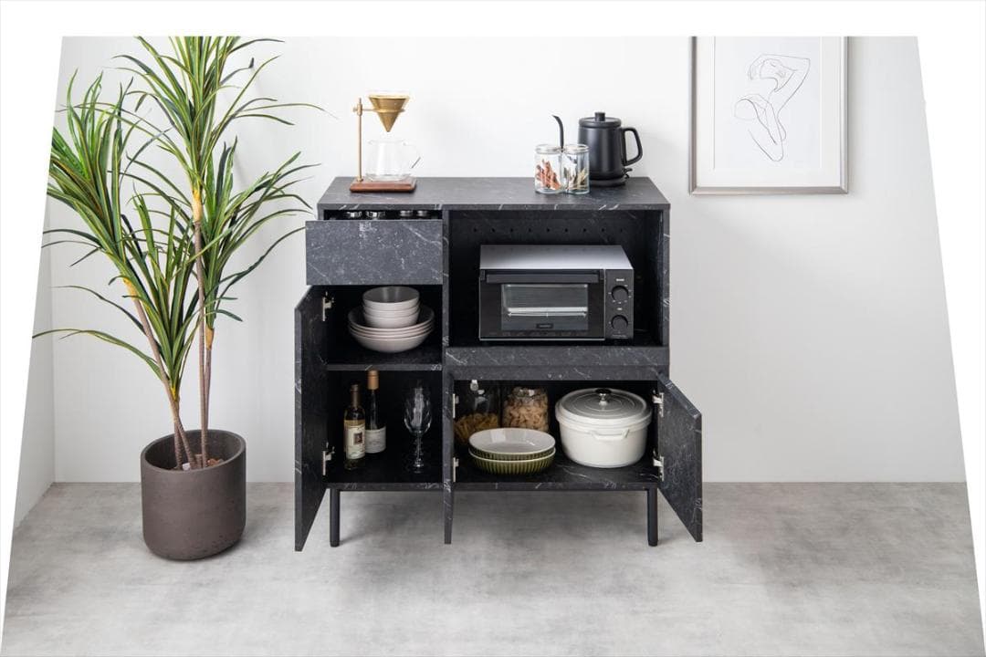 【送料無料】Ellis 大理石柄レンジ台【幅86cm】