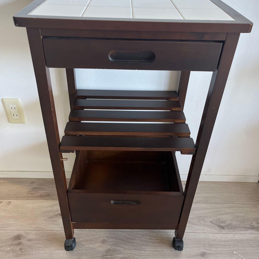 木製ラック ダークブラウン タイル天板